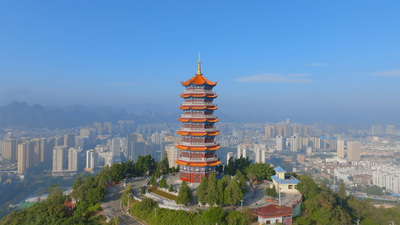 个人商用，云南省文山壮族苗族自治州文山市文笔塔中景环绕航拍，视频素材
